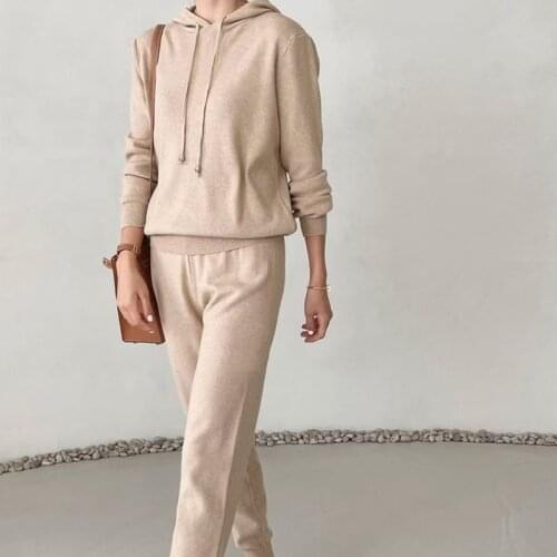 2021 Autumn Hooded Pullover 2 pieces Set Casual Women Sweater Suit Knitted Warm TrackSuit Casual Knitting Pullover and Pants