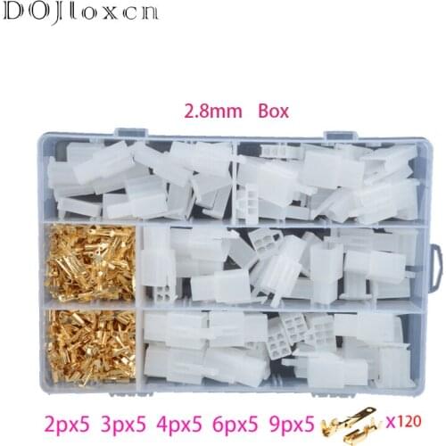1/5/10/20/BOX 290 Pcs 2/3/4/6/9 Pin 2.8 MM Automotive Motorcycle Wiring Connector White Male Female Socket With Brass Terminals