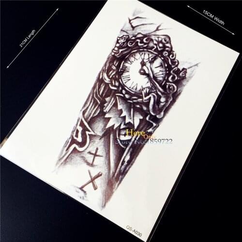1PC 3D Old Clock Body Art Arm Sleeve Flash Fake Tattoo Sticker For Men Arm Sleeve Black Death Waterproof Nordic Tattoo Body Art