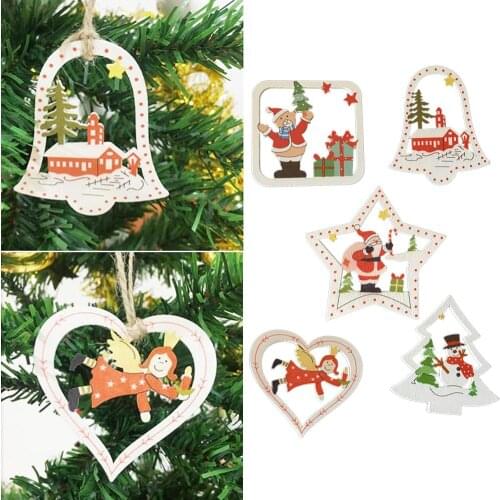 10PCS Christmas Star Wooden Pendants Ornaments Xmas Tree Ornament DIY Wood Crafts Kids Gift For Home Christmas Party Decorations