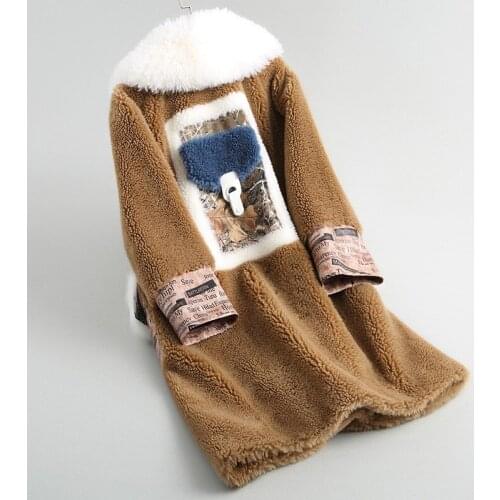 2020 Real Wool Fur Coat Female Long Thick Warm Winter Coats for Women Turn-down Collar Natural Lamb Fur Jacket 18011