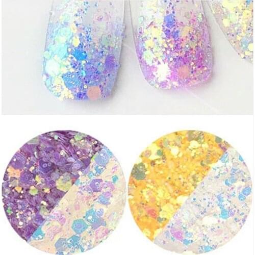 50g/Bag COLORSHIFT UV Chunky Nail Glitter Holographic 10color EYE/LIPS/BODY 1/24-1/6 Mixed Change PET Nailarts Hologlitter FD152