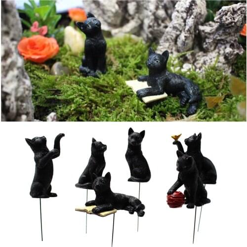 6x Black Cat Cute Resin Garden Stakes Outdoor Animal Luminous Lawn Garden Backyard Patio Miniature Figurines Ornament