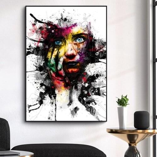 Abstract Street Graffiti Art Girs Face Modern Canvas Painting Posters and Prints Pictures Wall Art for Living Room Home Decor