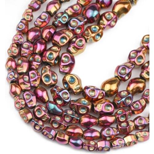 Skull Head Rose Red Hematite Natural Stone Spacer Charms Loose Beads For Jewelry Making Diy 4x6/6x8/8x10MM Bracelet Accessories