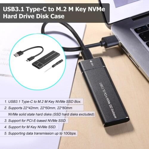 10Gbps M-Key PCI-E Solid State Disk Case HDD Case with USB Cable Pouch New USB 3.1 Type-C M.2 NVMe SSD Enclosure