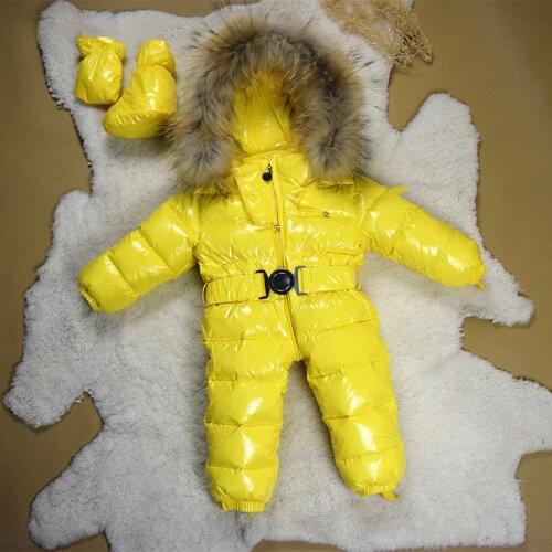 Fashion baby snow wear thick fur hooded onesie down coat romper for 3-36month babies infant Winter snowsuit coat outerwear