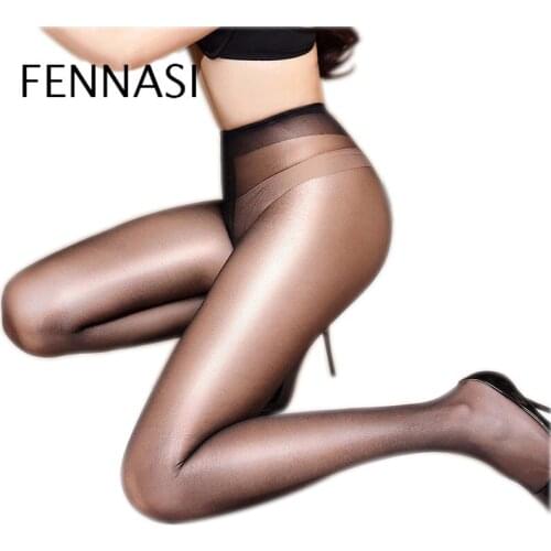 FENNASI Oil Shiny Tights T Cortch Transparent Sexy Nylons Women Pantyhose Female Erotic Seamless Black Tights Lingerie Female