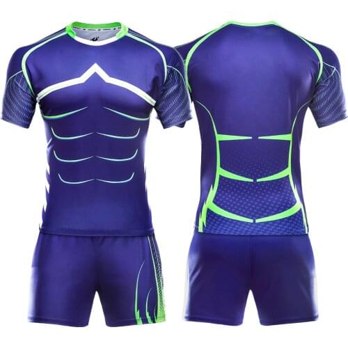 Rugby Uniforms Mens OEM Sublimation Custom Training Clothes Blue Sport wear Rugby kits Rugby Shirts Jersey