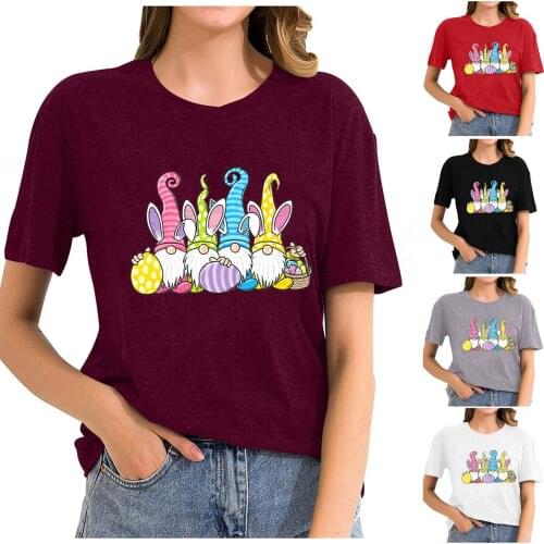 Easter print short sleeve T-shirt womens top versatile bottom shirt loose casual comfortable clothing t-shirts with short sleev
