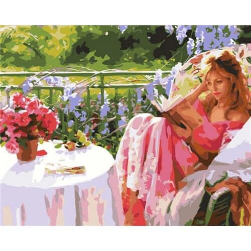 GATYZTORY 60×75cm Frame Diy Painting By Numbers Woman reading book Figure Paint By Numbers Handpainted Diy Gift Home Wall Decor