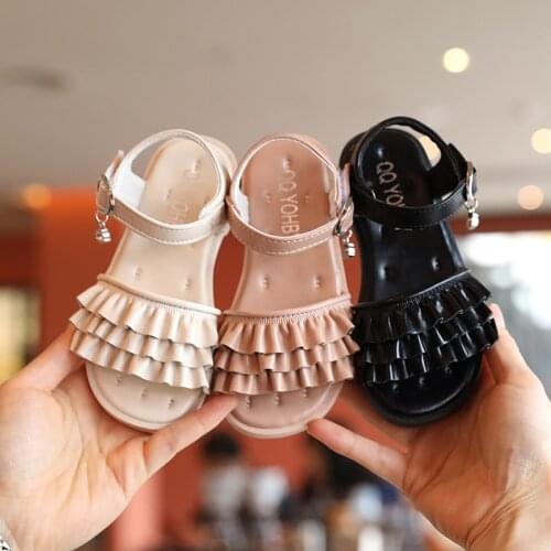 Korean Version of Fashion Baby Girl Soft-soled Beach Shoes Princess Shoes 2021 Summer Open-toed Sandals Ruffle Sweet for Party
