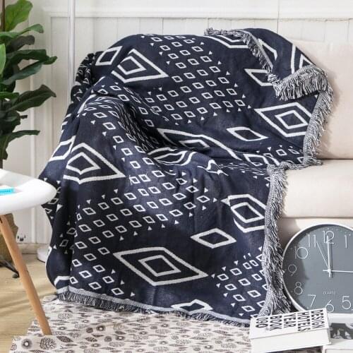 Chunky Knit Blanket Black Geometric Sofa Blanket Cover Korean Blankets for Office Travel Cotton Bed Cover Large for Girls Women