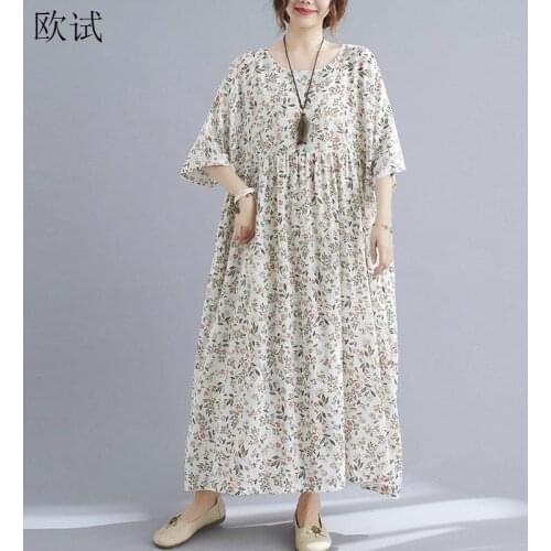 Oversized Floral Summer Beach Dress Women Cotton Casual Ladies Dresses Vintage Korean Woman Dress Vestidos New Fashion 2021 Robe