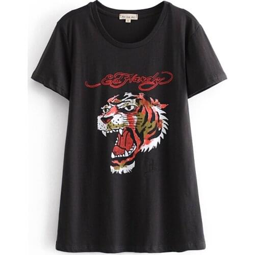 Summer Womens Tiger Head Graphic Print T-Shirt Casual Vogue T-Shirts for Women T-Shirt Ladies T-Shirt
