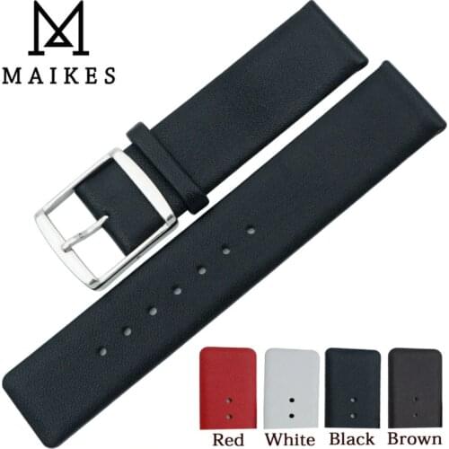 MAIKES High Quality Double Sided Genuine Leather Watch Band Strap 16 18 20 22 mm Thin Soft Black Watchbands For CK Calvin Klein