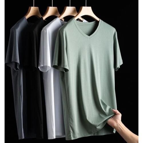 Mens 2020 High-end Fabric Silk & Mercerized Cotton T-shirt Luxury Tee Short Sleeve Silk Feeling Summer Wear Vacation V / O-neck