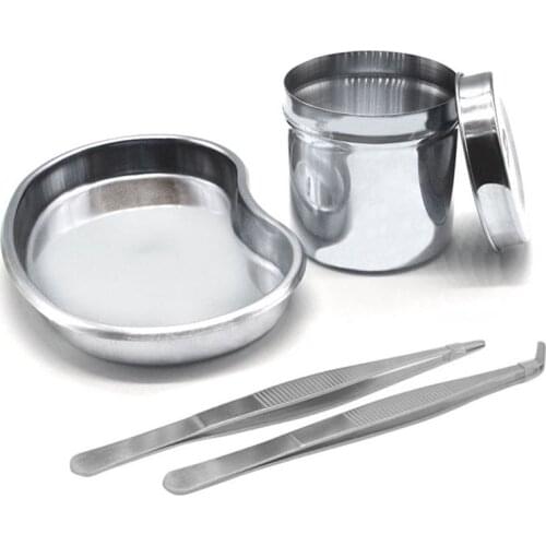 Tattoo Disinfection 4Pcs/Set Bending Tray Plate Cotton Tank Tweezers Kit Stainless Steel Medical for Permanent Makeup Body Art