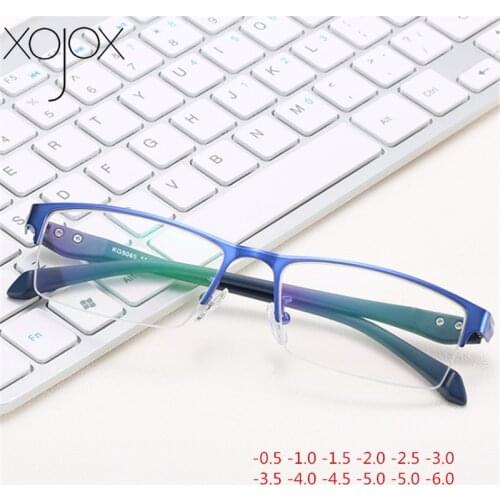 XojoX Half Frame Myopia Glasses Women Men Finished Nearsighted Eyeglasses Female Male Metal Shortsighted Eyewear -0.5 to -6.0