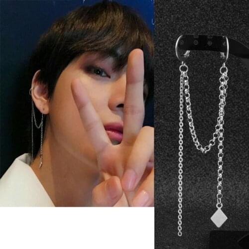 Single Stainless Steel Cube Chain Tassel Men and Women Earrings Korean Star Celebrity Inspired Punk Earrings Wholesale
