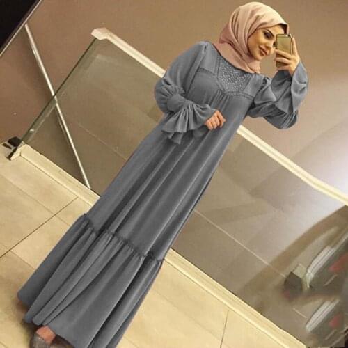 Muslim Women Hijab Dress Solid Color Ruffle Petal Sleeve Maxi Islamic Clothing moroccan Caftan Kimono Big Swing Abaya Dresses
