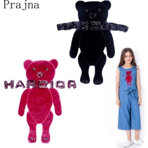 Prajna Bear Patch Hardior Sequin Patches Sew On Embroidered Patches For Kids Clothes Fabric Patch Accessory Decor Washable DIY