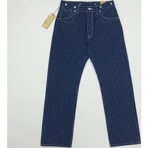 BOB DONG Vintage 20s Indigo Wabash Stripes Work Pants Selvage Denim Trousers Workwear