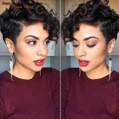 Rebecca Lace Part Hair Short Kinky Curly Wigs For Women Bouncy Curly Brazilian Human Hair Lace Wig Short Curly Short Straight
