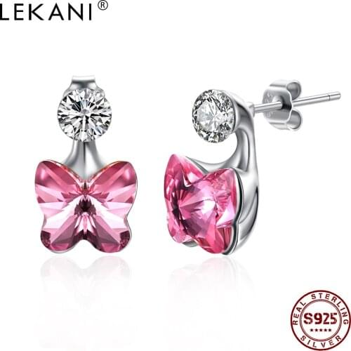 LEKANI 925 Sterling Silver Earrings Romantic The Butterfly Shape Austria Crystal Stud Earrings Anniversary Simple Fine Jewelry