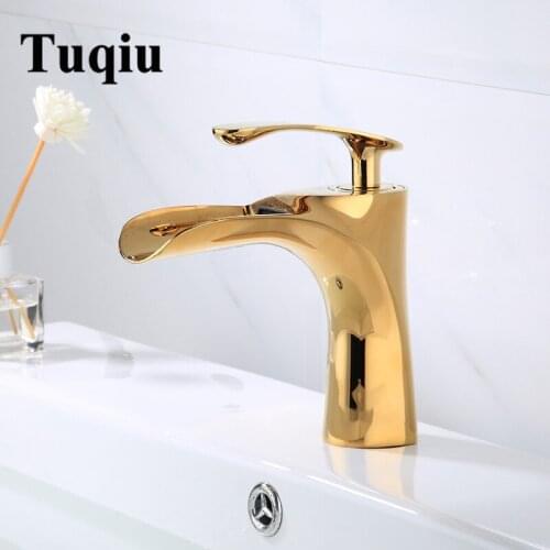 Basin Faucets Waterfall Bathroom Faucet Single handle Basin Mixer hot and cold black and gold Faucet Brass Sink Water Crane