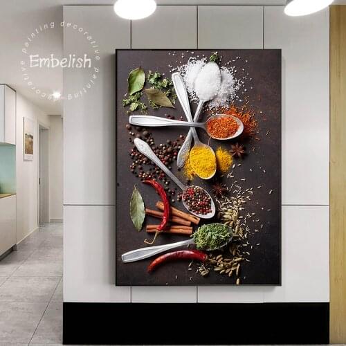 Embelish Various Spices Spoons And Grains HD Print On Canvas Oil Paintings For Living Room Kitchen Home Decor Scandinavian Food