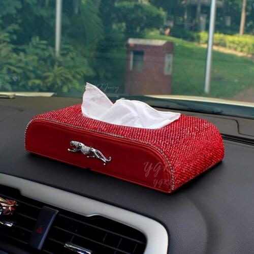 Red & Silver Universal Bling Crystal Diamond Rhinestone Car Paper Towel Box Tissue Box