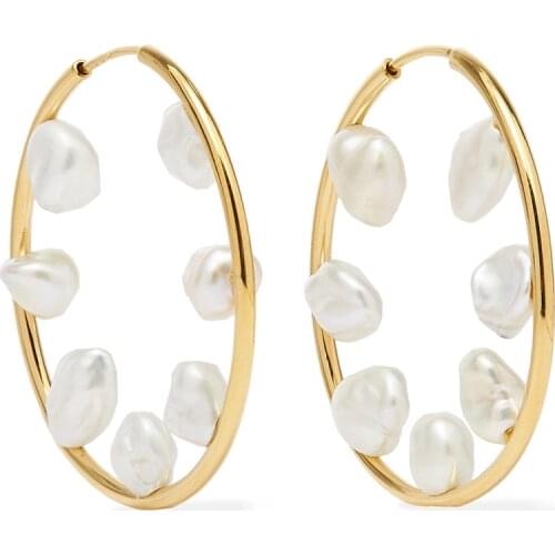 Punk Chunky Gold Hoop mismatched natural freshwater pearl big hoops Luxurious Style Exquisite Women Earring 2021 New Arrival