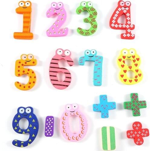 Party Gift Home Decor Multicolor Wooden Fridge Magnet Educational Toy Symbol Alphabet Numbers Cartoon Baby Kid 15 Pcs
