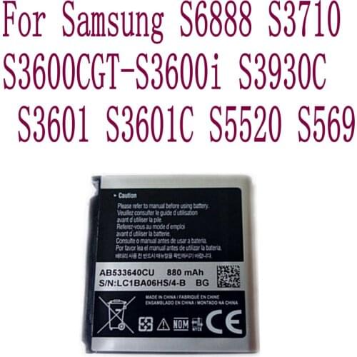 High quality Authentic AB533640CC/CU For Samsung S6888 S3710 S3600C GT-S3600i S3930C S3601 S3601C S5520 S569 880mAh mobile phone