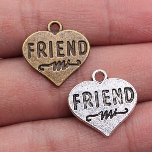 WYSIWYG 10pcs 18x18mm Pendant Friend Friend Heart Charm For Jewelry Making Double Sided Friend Word Pendants