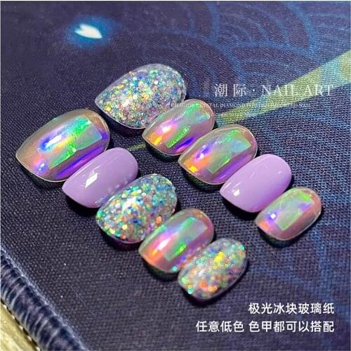Japanese Nail Art Aurora Ice Cube Cellophane Large Colorful Transfer Paper Laser Jewelry Candy Paper diy5 Color Sticker