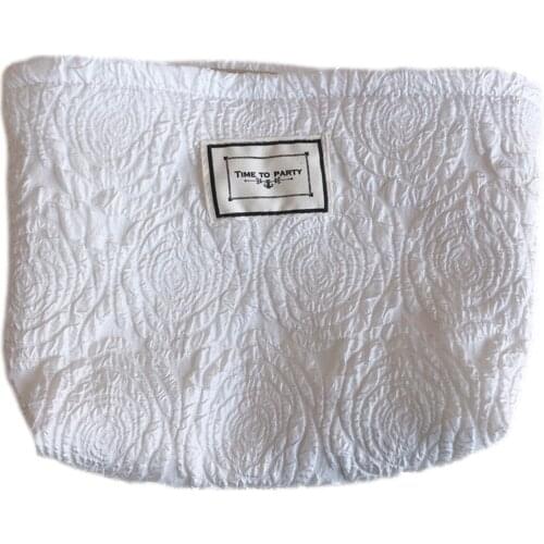 Women Zippered Cosmetic Bag, Large Rose & Letter Print Clutch (White, Black, Rose Gold)