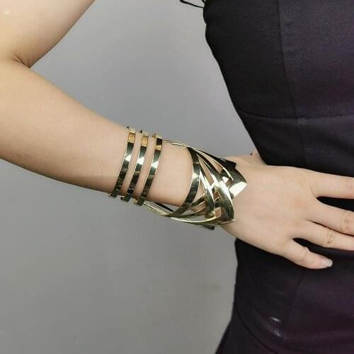 Geometric Alloy Cuff Bracelet For Women Open Decorated Hollow Big Metal Bracelets Bangles Statement Jewelry Mujer 2020 UKMOC