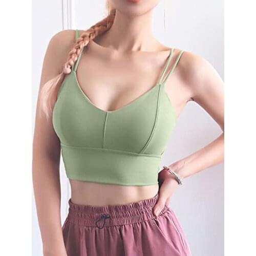 Women Sports Bra Camis with Double Shoulder Straps Sexy V-neck Navel Solid Color Crop Tops Summer Clothing Sportwear Tracksuits