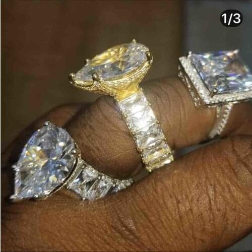 Vintage Water Drop 8ct Sona cz Ring 925 Sterling Silver Engagement Wedding Band Rings for women Bridal Statement Party Jewelry