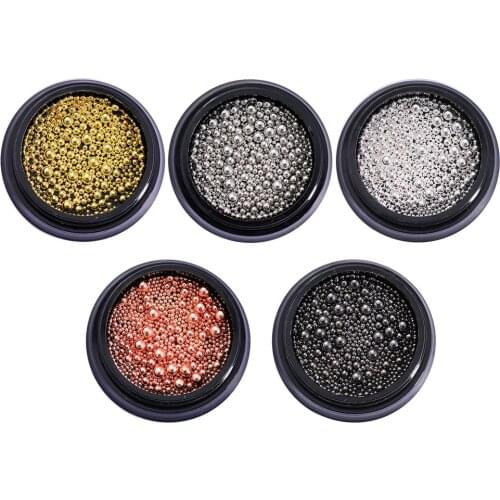 1 Box Mixed Size Nail Art Tiny Circle Bead Decor Silver Gold Rose Gold 3D Nail Art Caviar DIY Manicure Decoration Accessories