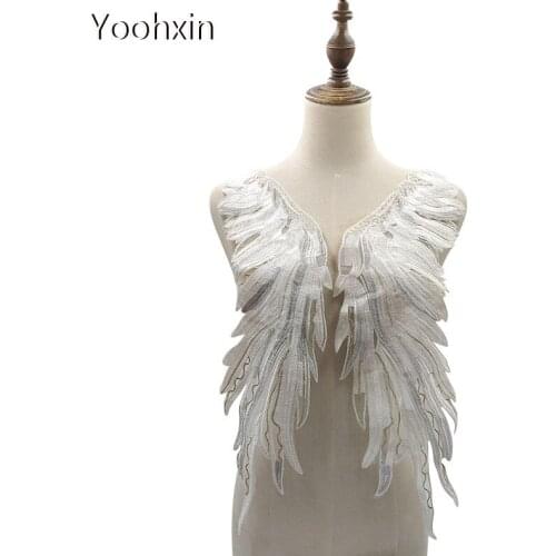 1Pair Fashion flower colorful embroidery DIY lace collar Fabric Sewing Applique ribbon trim neckline wedding dress guipure decor