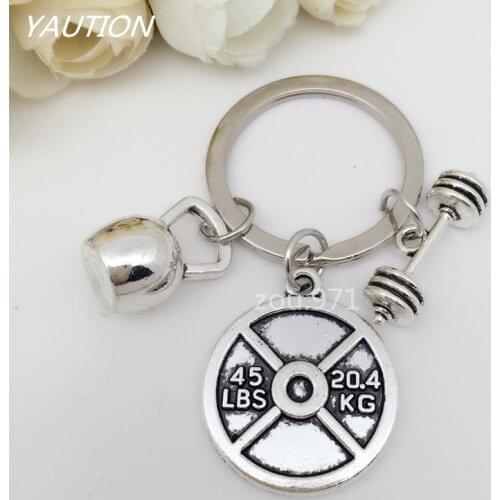 1Pcs 45lbs WEIGHT & barbell &Kettlebell Keychain * Fitness Crossfit Bodybuilding Gym