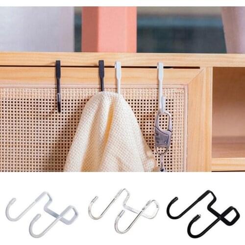 1pcs S-type Hanger Door Back Coat Hook Steel Double Hook Cabinet Door Hook Home Kitchen Free Punching Storage Hooks