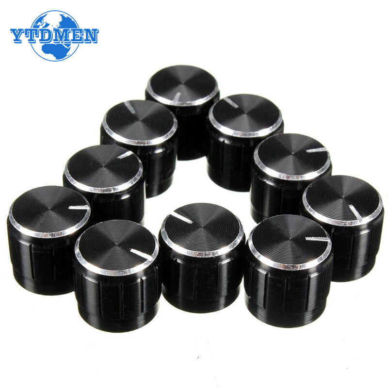 10PCS/Lot Black 6mm Potentiometer knobs Caps Knurled Shaft Potentiometer Control Knob Diameter 15mmx17mm Aluminum Switch Knob