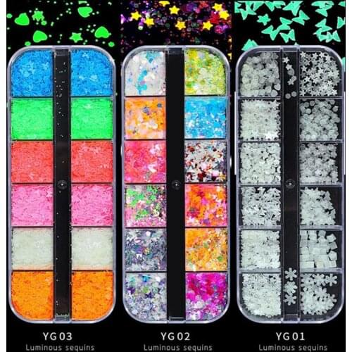 12 Grids Nail Glitter Sequins Acrylic Designs Mixed manicure laser mirage star butterfly fluorescent DIY Nail Art Decoration