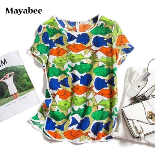 2021 New Product Spring And Summer Color Fish Short-Sleeved Round Neck Top Women Silk T-Shirt