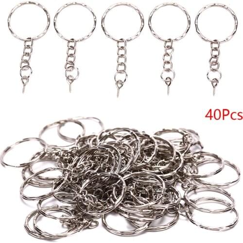 40Pcs /set 40Pcs Polished Key Ring Screw Eye Short Chain Split Ring Connector DIY Jewelry Keychain Keyfob Accessories