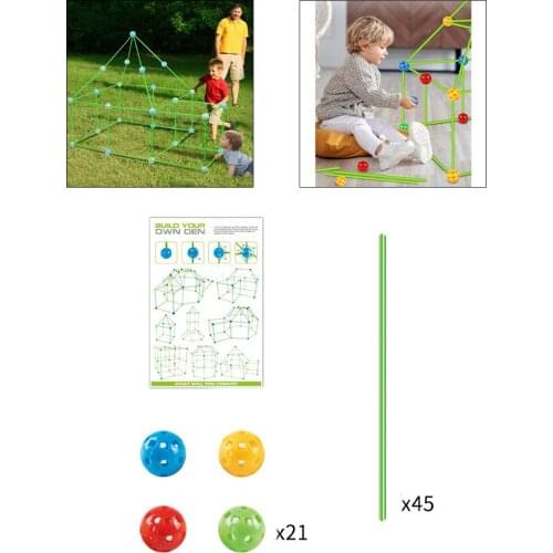 66 Pieces Fort Building Kit Age 5+ Boys Girls DIY Construction Fort Builder Creating castle, tunnel, teepee Assembly Kit